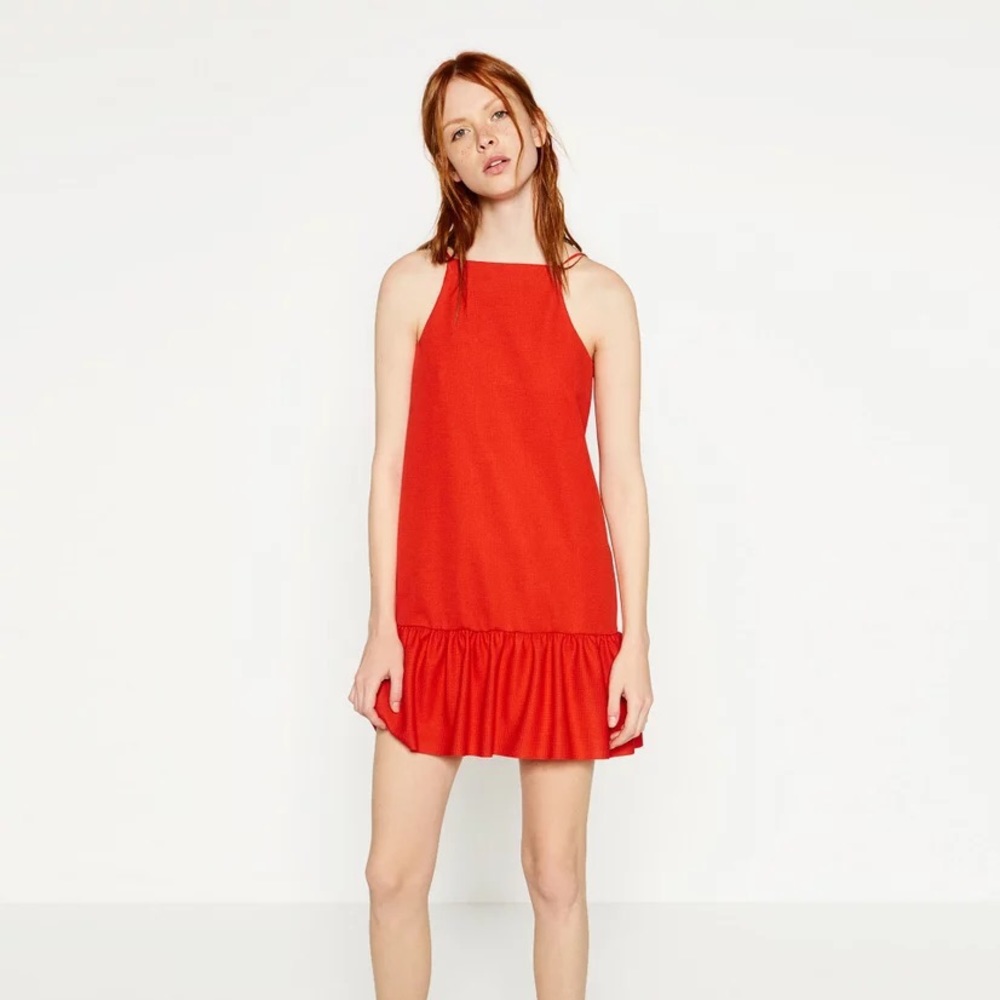 Zara Red Ruffle Hem Mini Dress - Picture 3 of 11